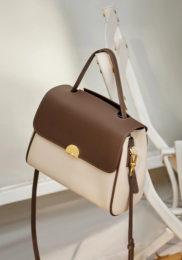 PU Leather Women′s Bag Color-Block Handbag