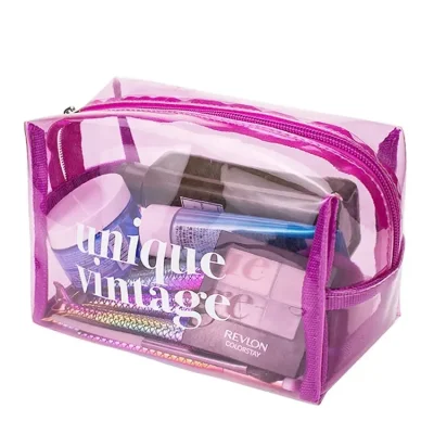 Astuccio per trucco sfuso da donna Borse da toilette da viaggio impermeabili in PVC trasparente al neon Borsa per cosmetici trasparente in plastica